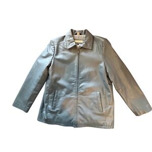 Excelled Genuine Leather Jacket Men XL Reg Blue Zip Up Collared Coat EUC